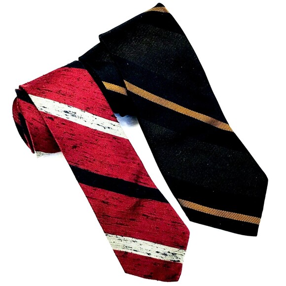 Beau Brummell Ties 2 Vtg Slim Skinny Striped Silk Rayon Red Brown Vegas Preppy - Picture 12 of 12